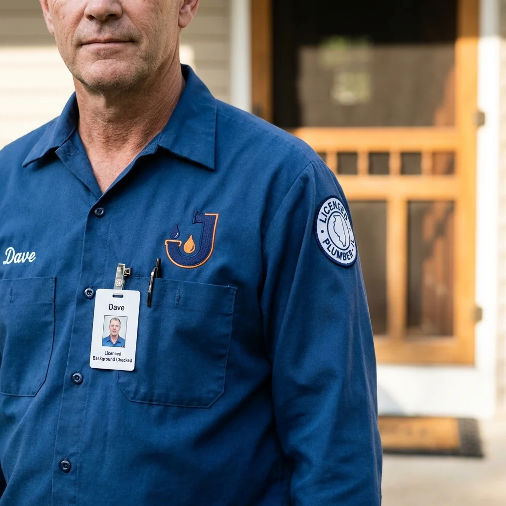 Licensed plumber showing ID badge in Long Lake, MN