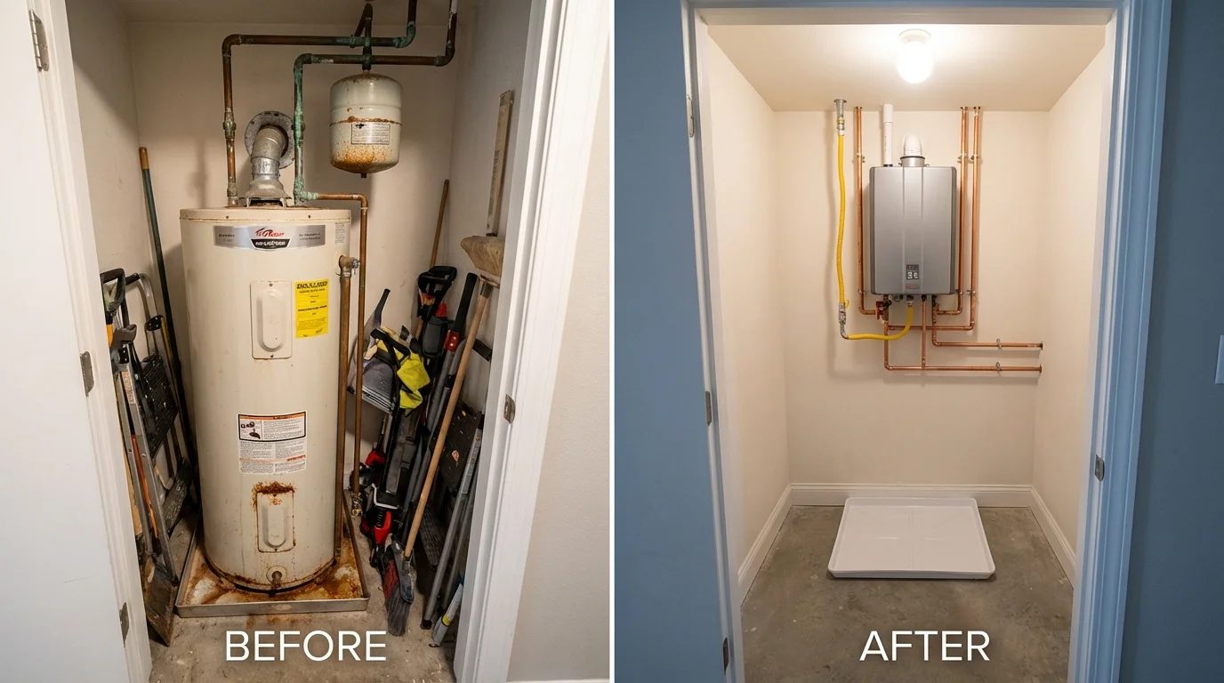 Tank water heater versus wall-mounted tankless unit comparison for Long Lake, MN homeowners