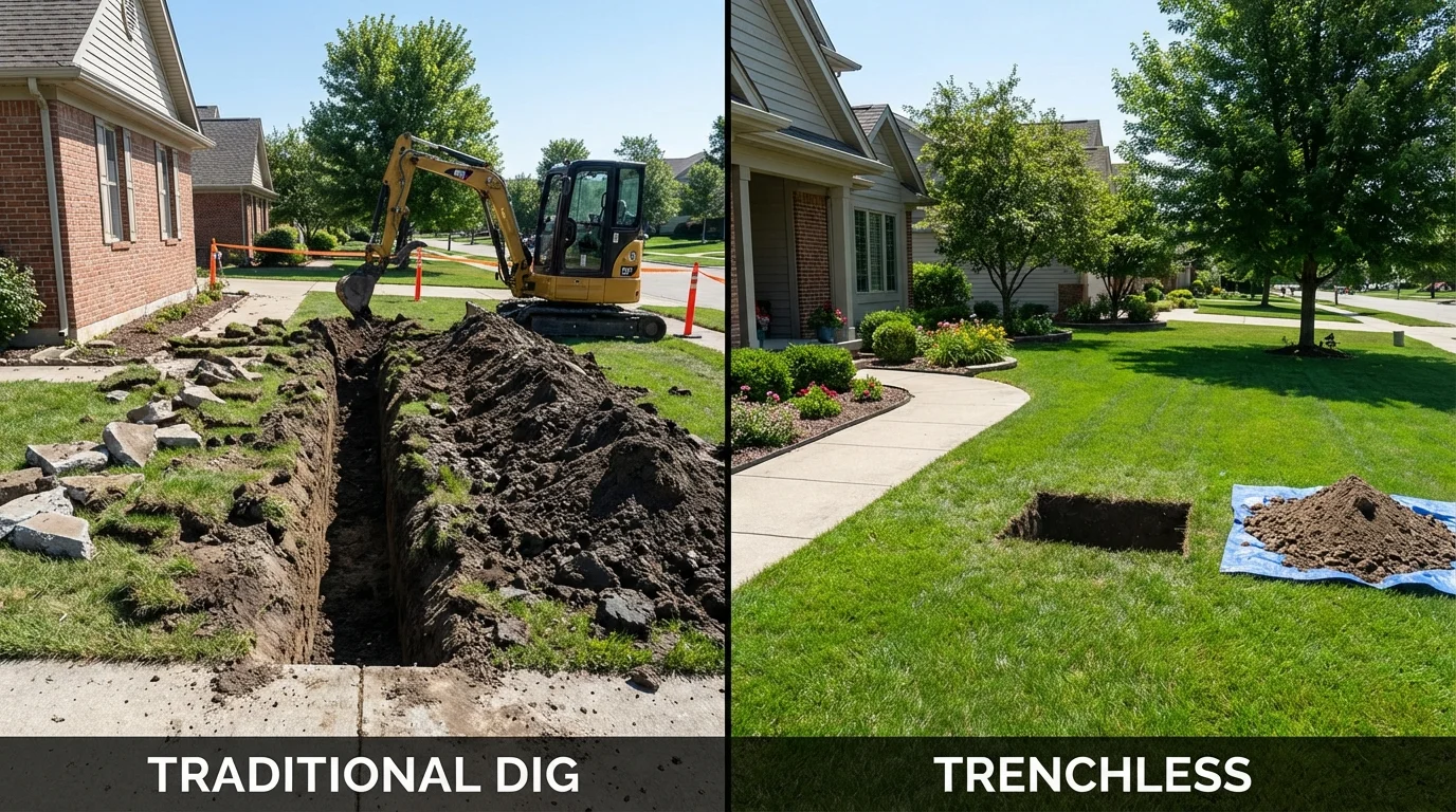 Trenchless sewer repair with minimal yard damage versus traditional excavation in Long Lake, MN
